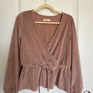 Madewell Dusty Rose Corduroy Wrap Tie-Waist Blouse